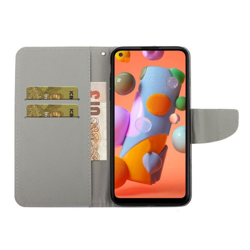 Leren Hoesje Samsung Galaxy M11 Telefoonhoesje Marmer En Pailletten Met Riempje