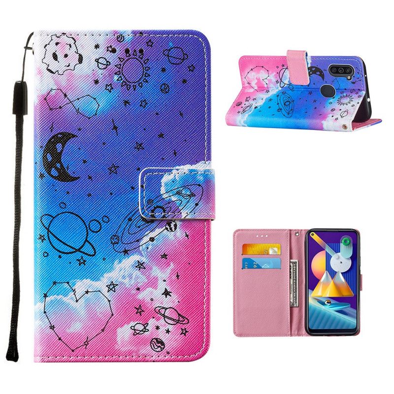 Leren Hoesje voor Samsung Galaxy M11 Hart En Planeten