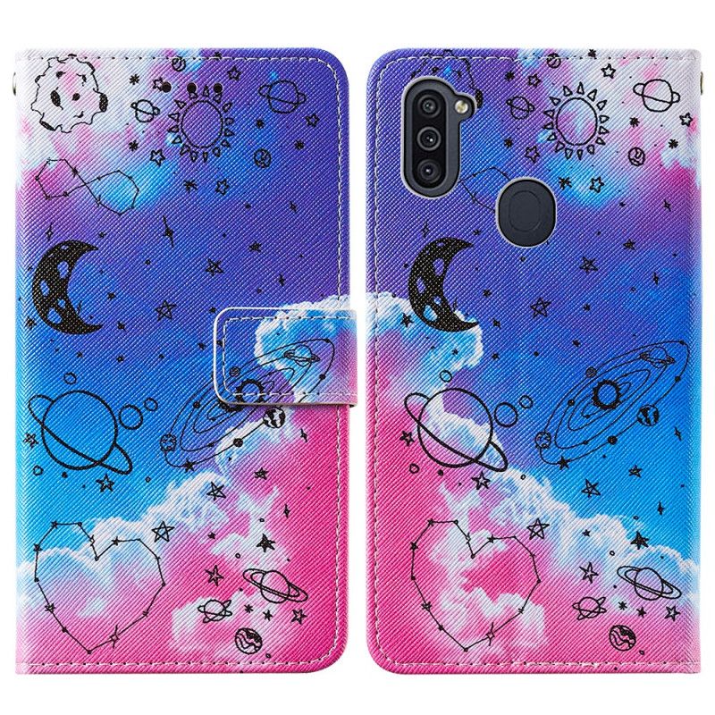 Leren Hoesje voor Samsung Galaxy M11 Hart En Planeten