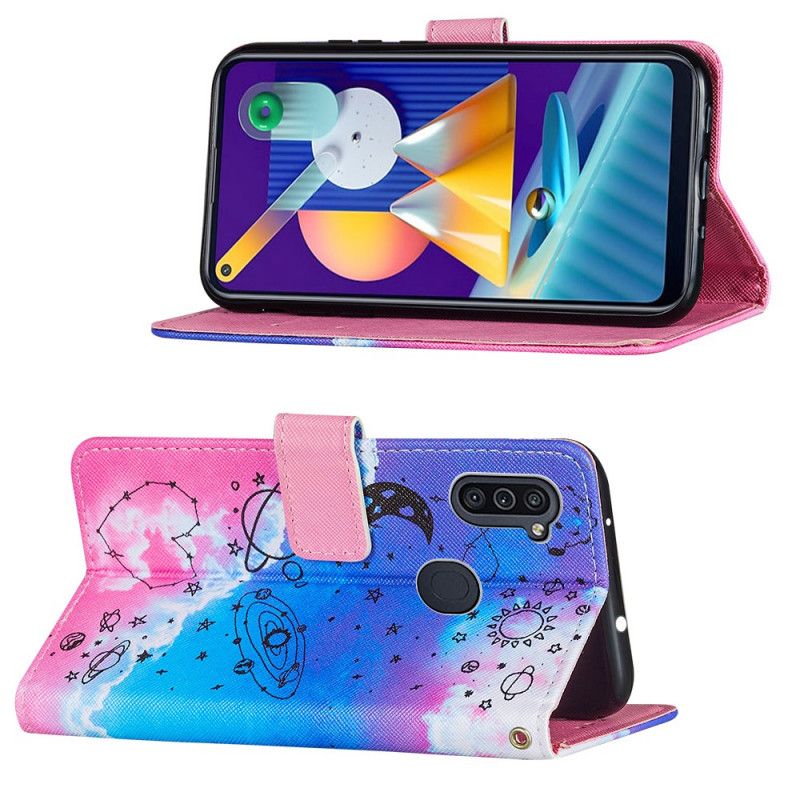 Leren Hoesje voor Samsung Galaxy M11 Hart En Planeten