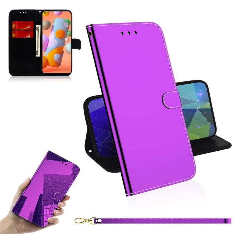 Leren Hoesje voor Samsung Galaxy M11 Magenta Zwart Spiegelkap Van Imitatieleer