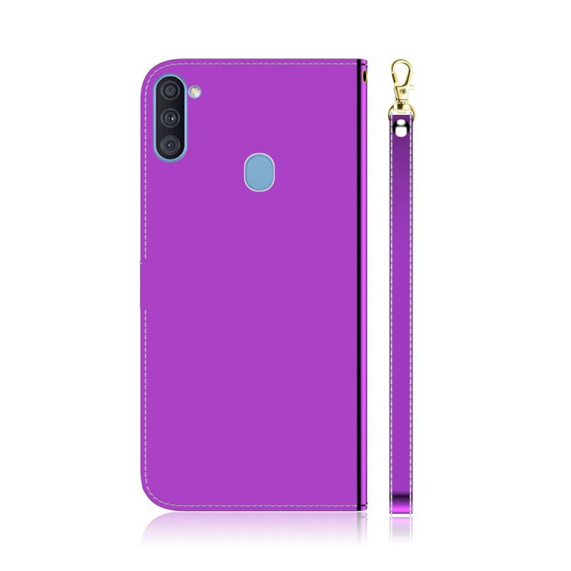 Leren Hoesje voor Samsung Galaxy M11 Magenta Zwart Spiegelkap Van Imitatieleer