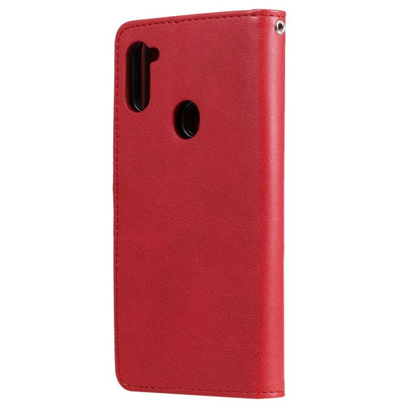 Leren Hoesje voor Samsung Galaxy M11 Rood Zwart Afneembare Schaal En Riem