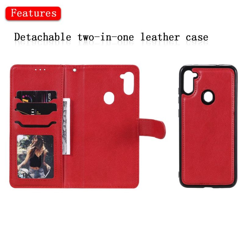 Leren Hoesje voor Samsung Galaxy M11 Rood Zwart Afneembare Schaal En Riem