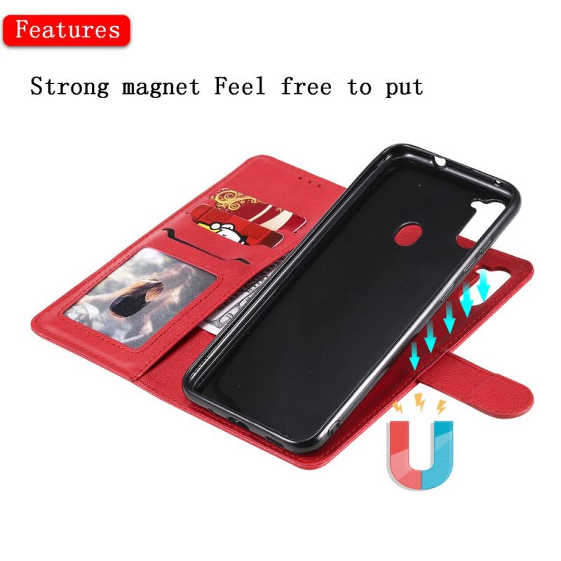 Leren Hoesje voor Samsung Galaxy M11 Rood Zwart Afneembare Schaal En Riem