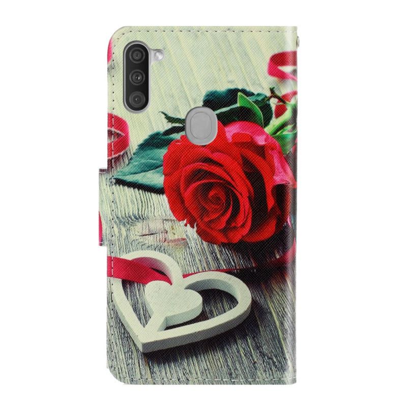 Leren Hoesje voor Samsung Galaxy M11 Rozen Met String