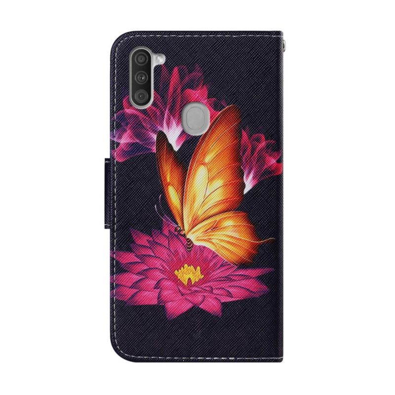 Leren Hoesje voor Samsung Galaxy M11 Vlinder En Lotus