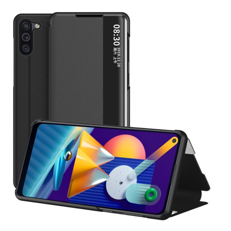 View Cover Samsung Galaxy M11 Rood Zwart Kunstleer Met Textuur