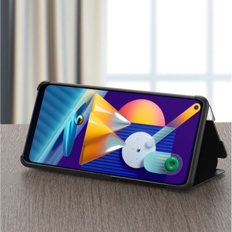 View Cover Samsung Galaxy M11 Rood Zwart Kunstleer Met Textuur
