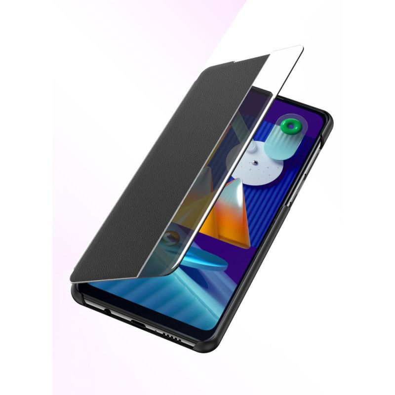 View Cover Samsung Galaxy M11 Rood Zwart Kunstleer Met Textuur