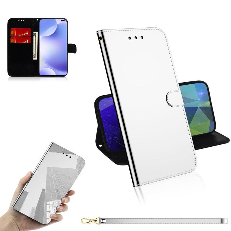 Leren Hoesje Xiaomi Redmi K30 Zwart Telefoonhoesje Spiegelkap Van Imitatieleer