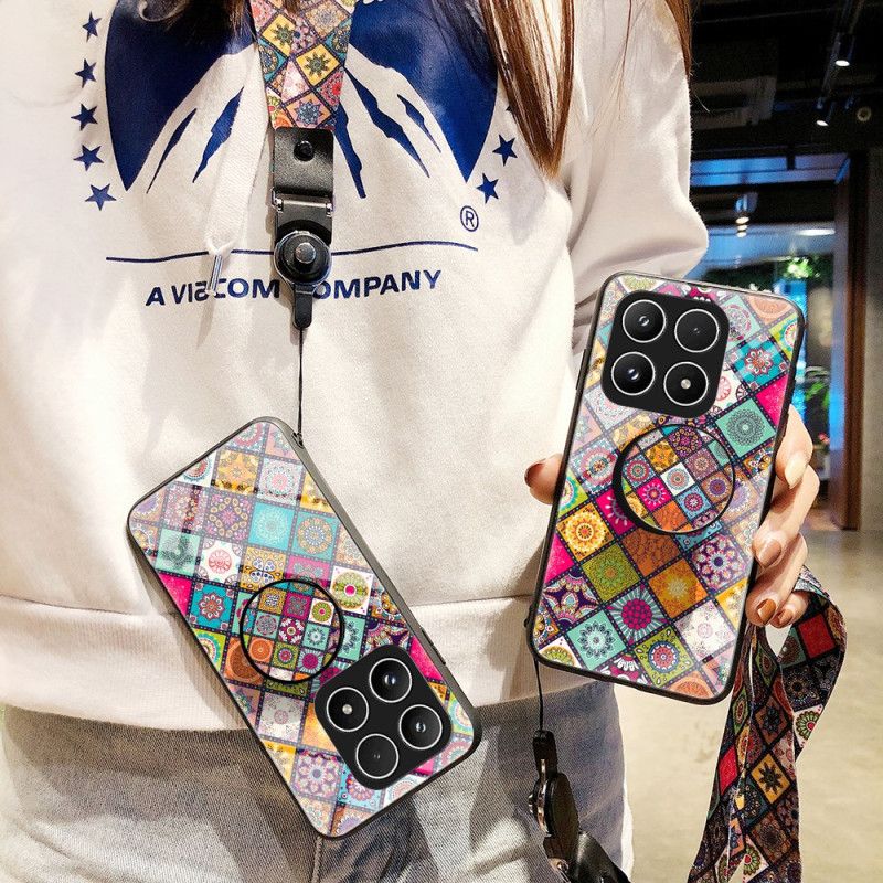 Cover Hoesje Xiaomi 17 Telefoonhoesje Patchwork Standaard Met Riem