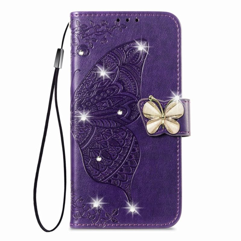 Leren Hoesje Voor Xiaomi 17 3d-vlinder En Strass-steentjes