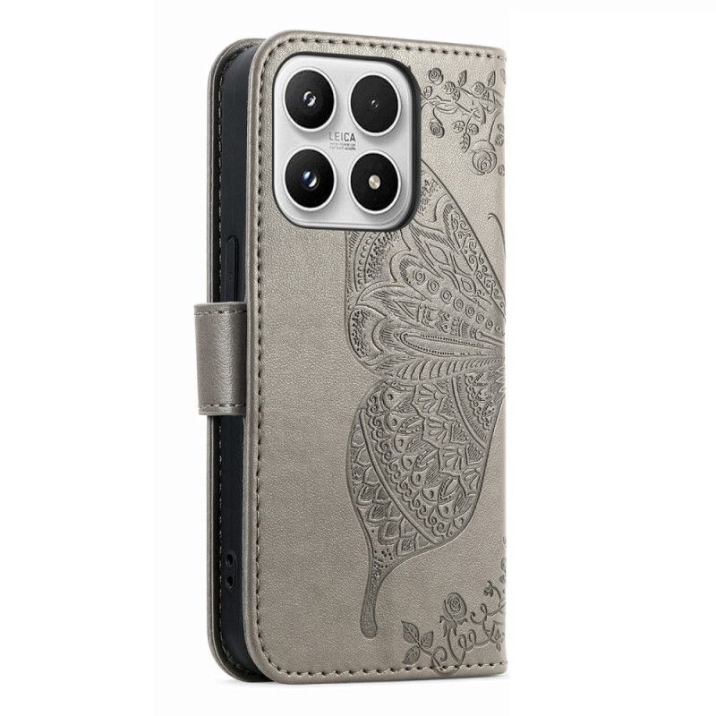 Leren Hoesje Voor Xiaomi 17 3d-vlinder En Strass-steentjes