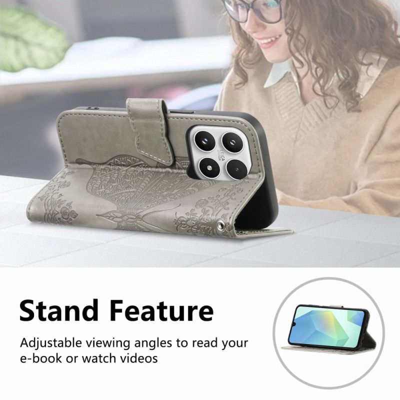 Leren Hoesje Voor Xiaomi 17 3d-vlinder En Strass-steentjes