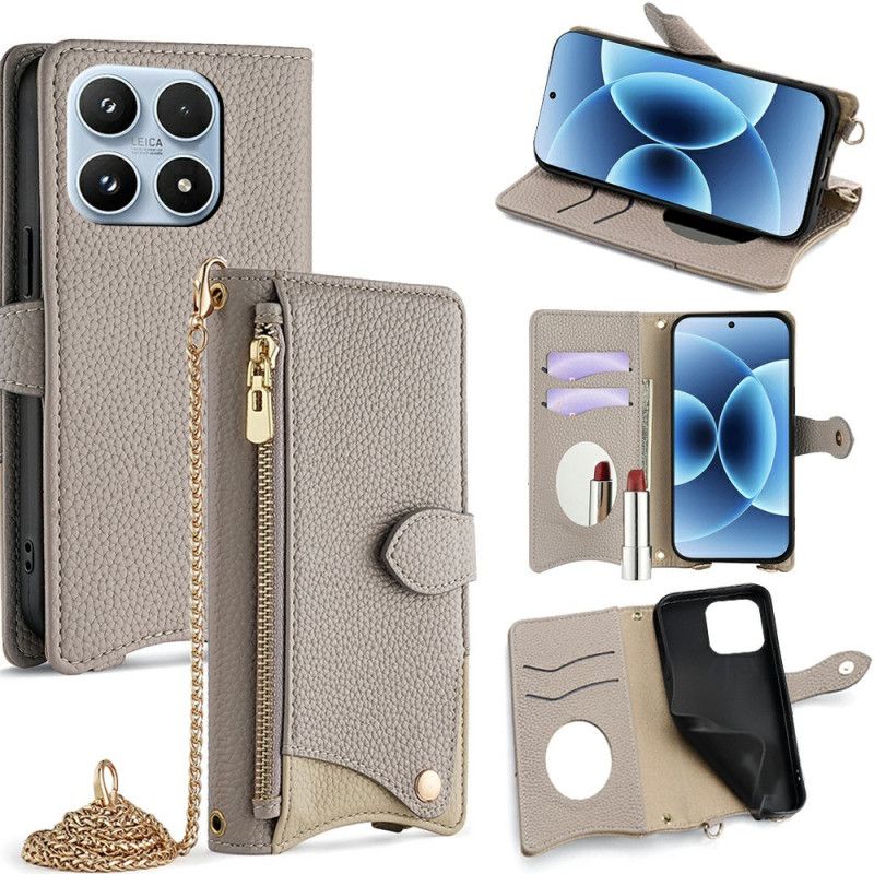 Leren Hoesje Xiaomi 17 Schouderband Met Spiegel En Ketting Bescherming Hoesje