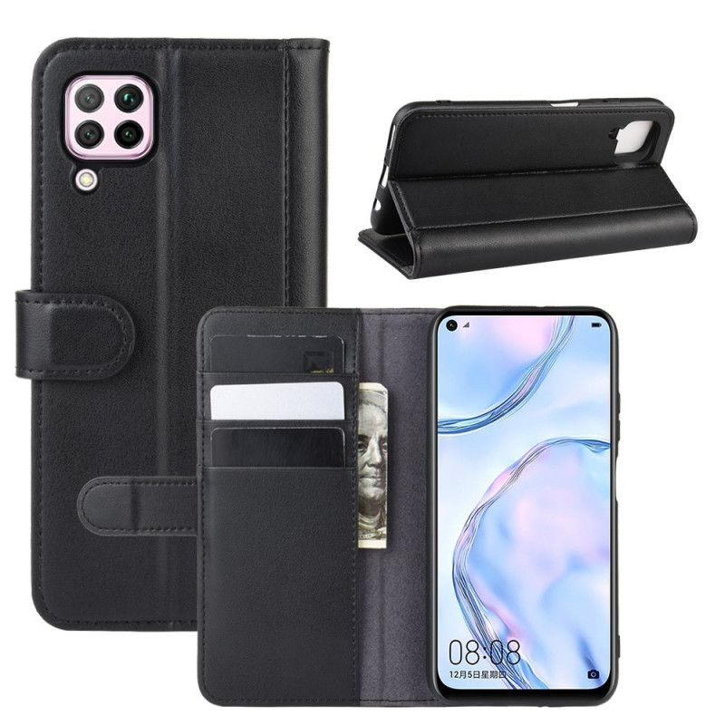 Bescherming Hoesje Huawei P40 Lite Bruin Zwart Echt Leer