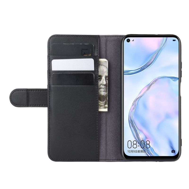 Bescherming Hoesje Huawei P40 Lite Bruin Zwart Echt Leer