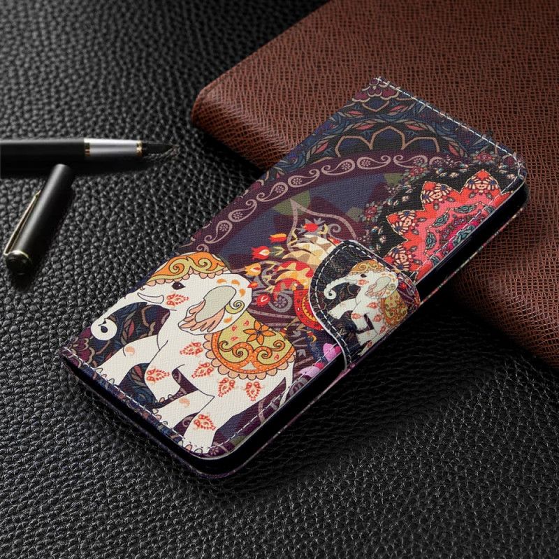 Cover Folio-hoesje Huawei P40 Lite Telefoonhoesje Etnische Olifantenmandala