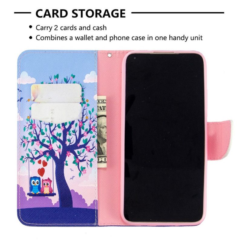 Cover Folio-hoesje Huawei P40 Lite Telefoonhoesje Uilen Op De Schommel