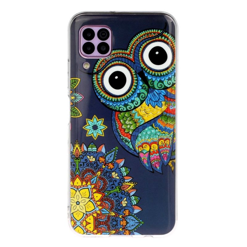 Cover Hoesje Huawei P40 Lite Telefoonhoesje Fluorescerende Mandala-Uil