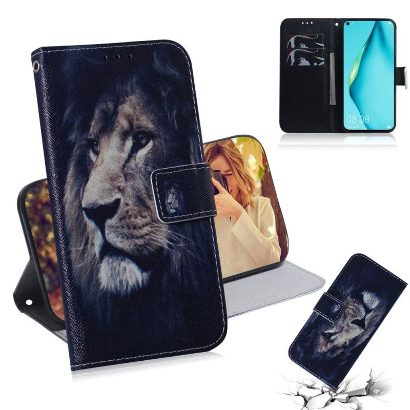 Flip Case Leren Huawei P40 Lite Dromende Leeuw