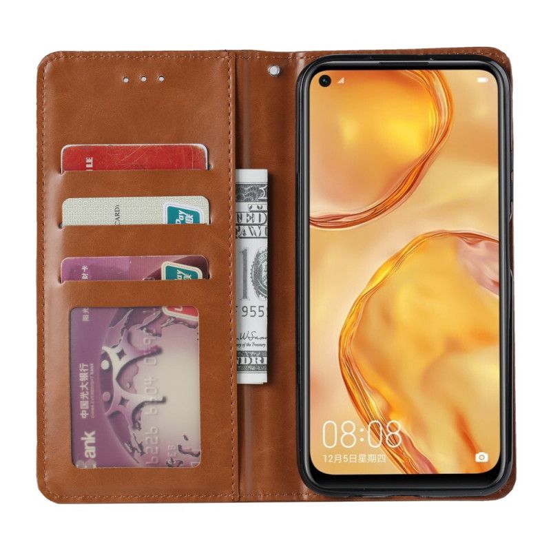 Folio-hoesje Huawei P40 Lite Bruin Zwart Telefoonhoesje Kaarthouder Van Imitatieleer