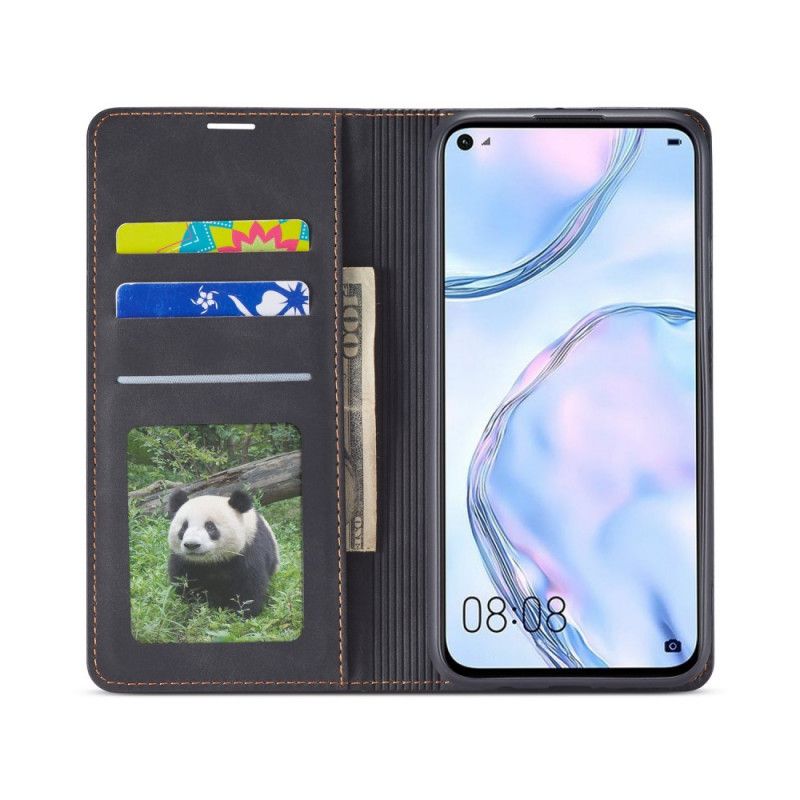 Folio-hoesje Huawei P40 Lite Rood Zwart Voorwenw Leereffect