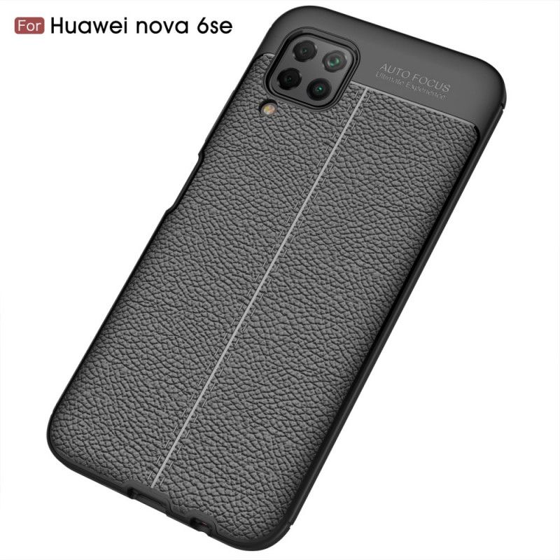 Hoesje Huawei P40 Lite Rood Zwart Dubbellijns Lychee Leereffect