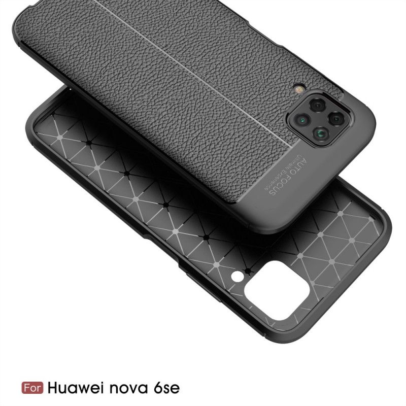 Hoesje Huawei P40 Lite Rood Zwart Dubbellijns Lychee Leereffect
