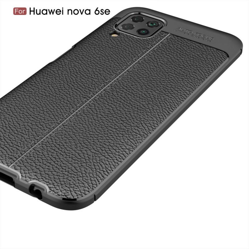 Hoesje Huawei P40 Lite Rood Zwart Dubbellijns Lychee Leereffect