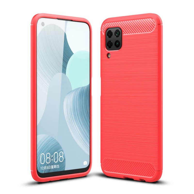 Hoesje Huawei P40 Lite Rood Zwart Geborsteld Koolstofvezel