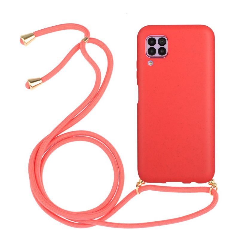 Hoesje Huawei P40 Lite Rood Zwart Siliconen Met Gekleurd Koord