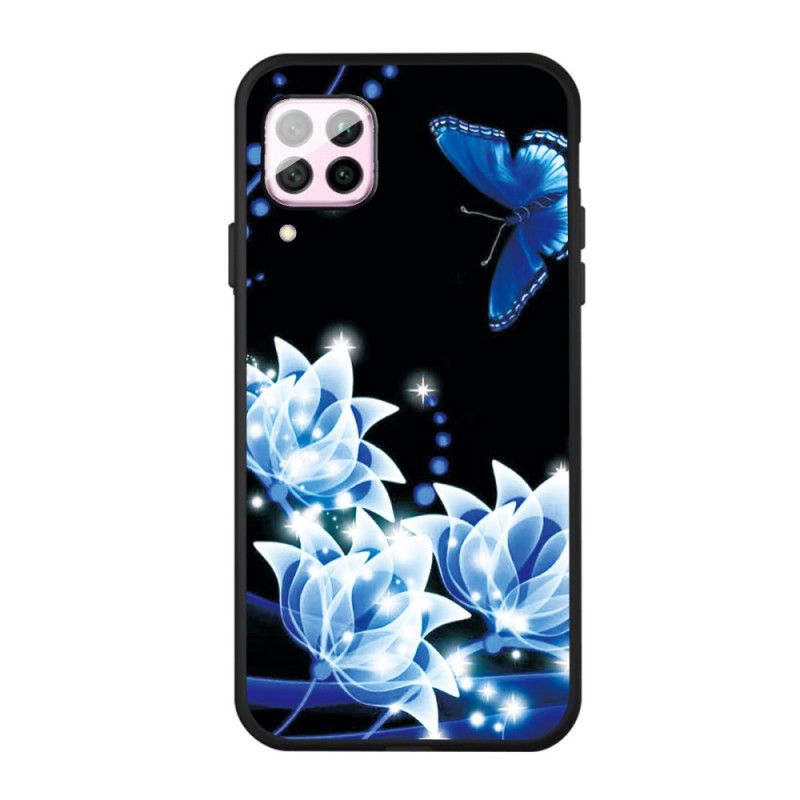 Hoesje Huawei P40 Lite Telefoonhoesje Vlinder En Blauwe Bloemen
