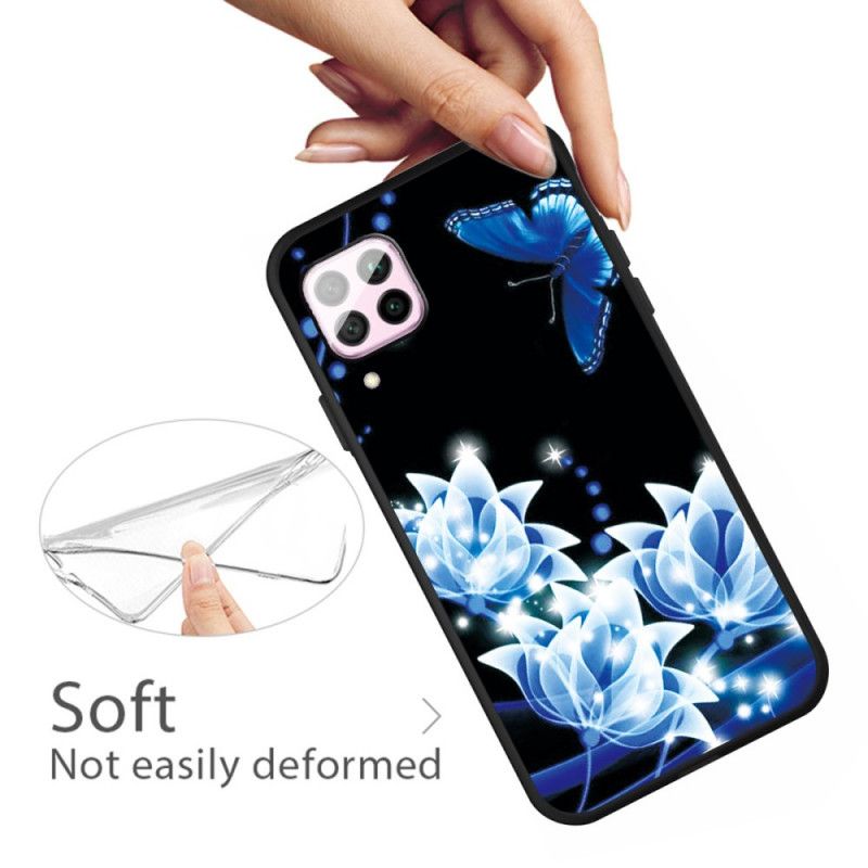 Hoesje Huawei P40 Lite Telefoonhoesje Vlinder En Blauwe Bloemen