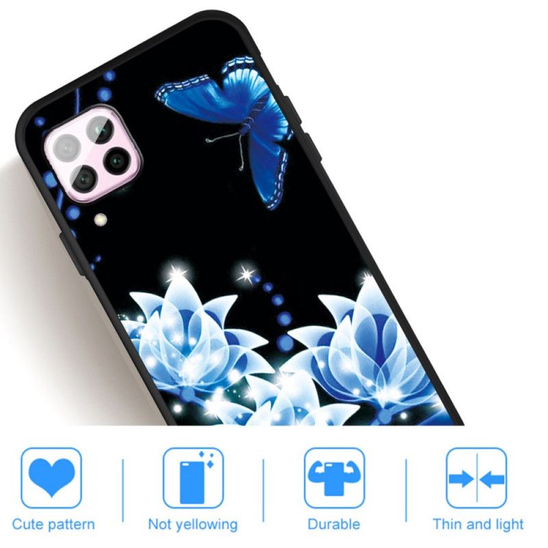 Hoesje Huawei P40 Lite Telefoonhoesje Vlinder En Blauwe Bloemen