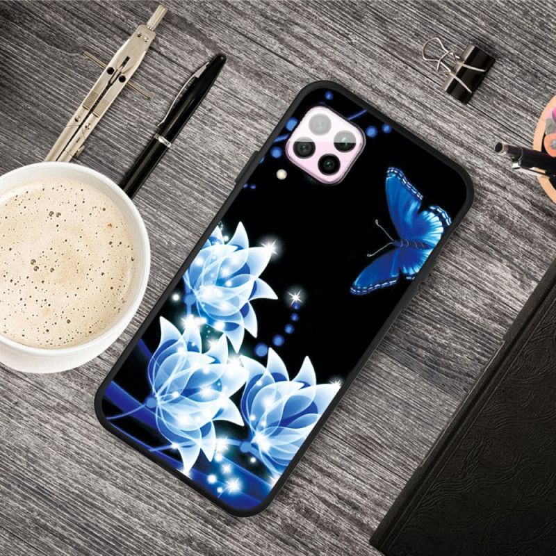 Hoesje Huawei P40 Lite Telefoonhoesje Vlinder En Blauwe Bloemen
