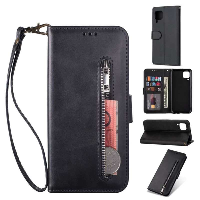 Leren Hoesje Huawei P40 Lite Grijs Zwart Telefoonhoesje Portemonnee Met Riem