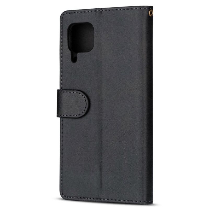 Leren Hoesje Huawei P40 Lite Grijs Zwart Telefoonhoesje Portemonnee Met Riem