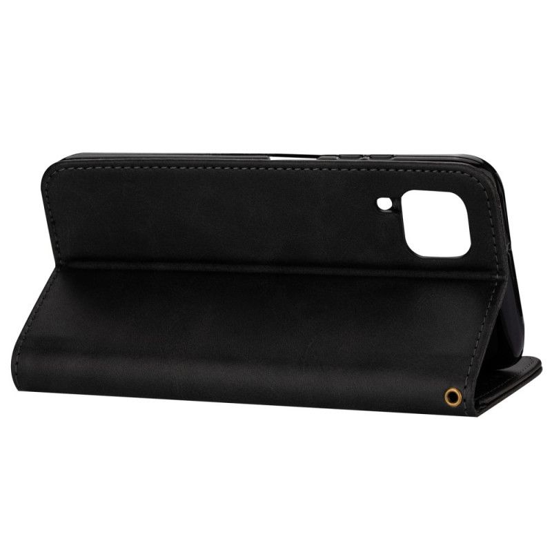 Leren Hoesje Huawei P40 Lite Grijs Zwart Telefoonhoesje Portemonnee Met Riem