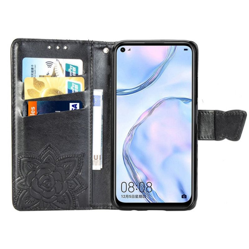 Leren Hoesje Huawei P40 Lite Paars Lichtblauw Halve Vlinders