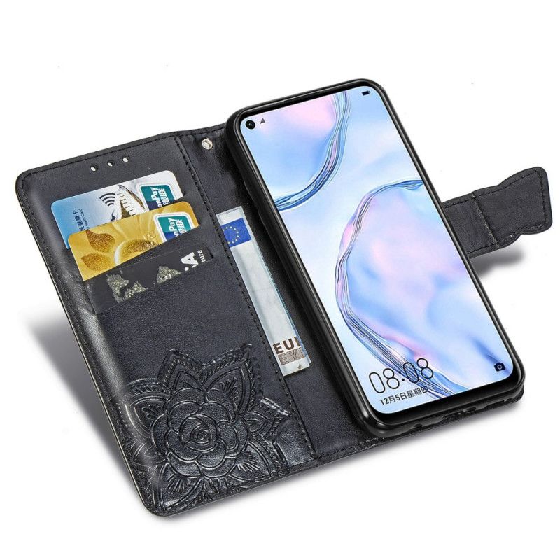 Leren Hoesje Huawei P40 Lite Paars Lichtblauw Halve Vlinders