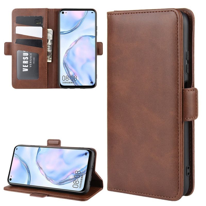 Leren Hoesje Huawei P40 Lite Rood Zwart Dubbele Klep
