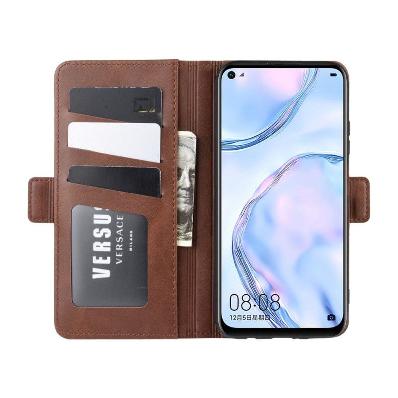 Leren Hoesje Huawei P40 Lite Rood Zwart Dubbele Klep