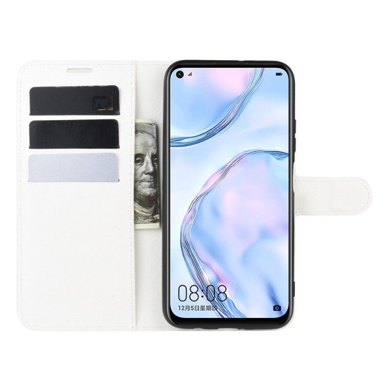 Leren Hoesje Huawei P40 Lite Wit Zwart Klassiek Lychee Kunstleer