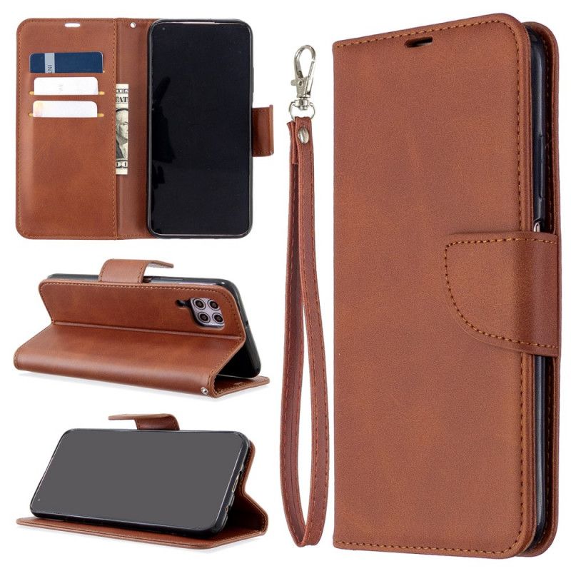Leren Hoesje voor Huawei P40 Lite Koffie Donkerblauw Gladde Schuine Flap
