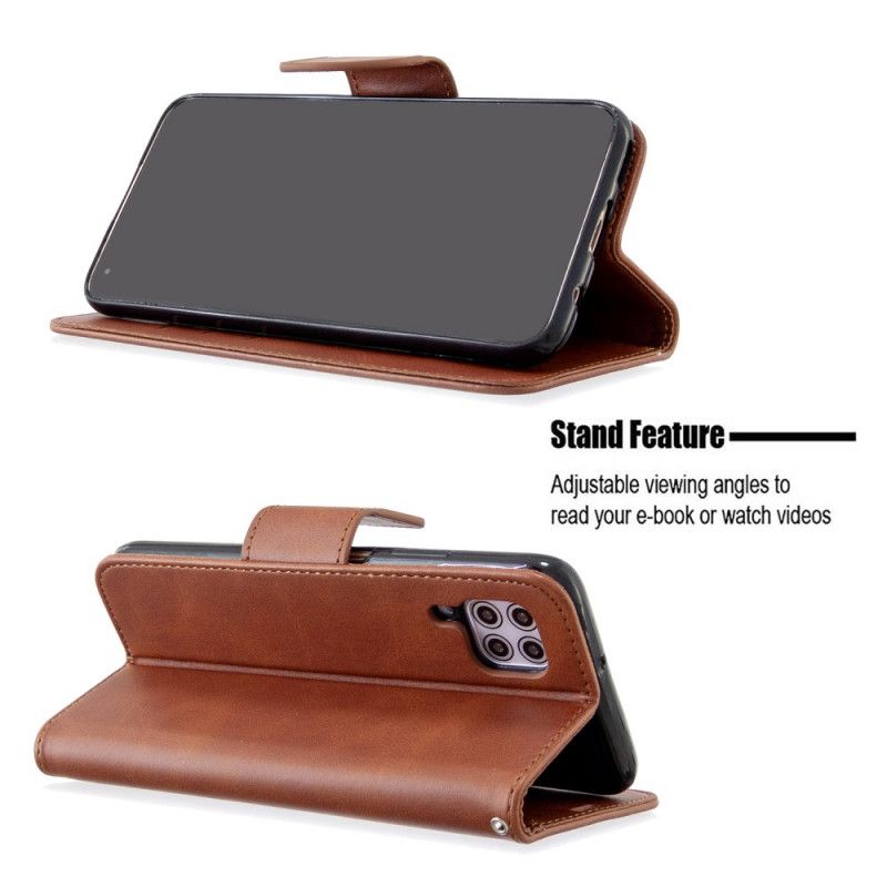 Leren Hoesje voor Huawei P40 Lite Koffie Donkerblauw Gladde Schuine Flap