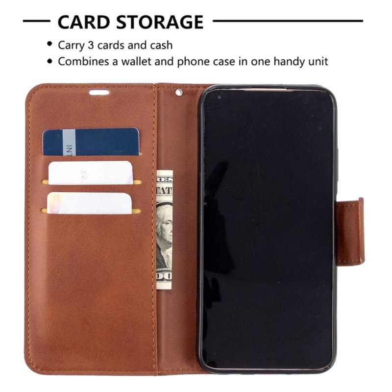 Leren Hoesje voor Huawei P40 Lite Koffie Donkerblauw Gladde Schuine Flap