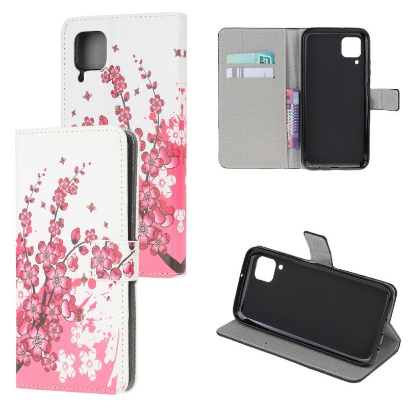 Leren Hoesje voor Huawei P40 Lite Roze Magenta Tropische Bloemen