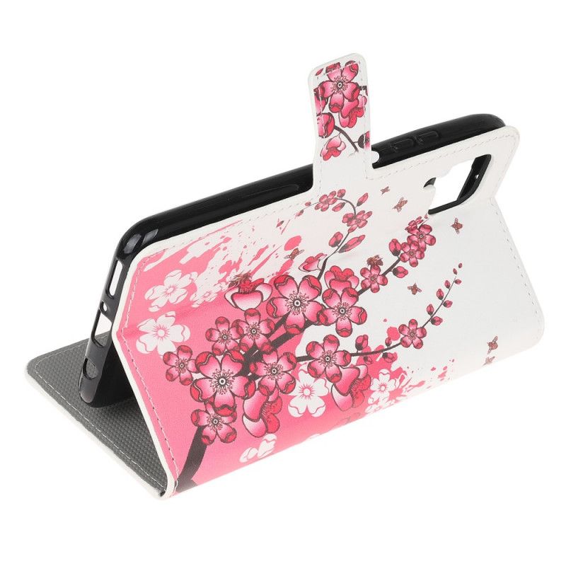 Leren Hoesje voor Huawei P40 Lite Roze Magenta Tropische Bloemen